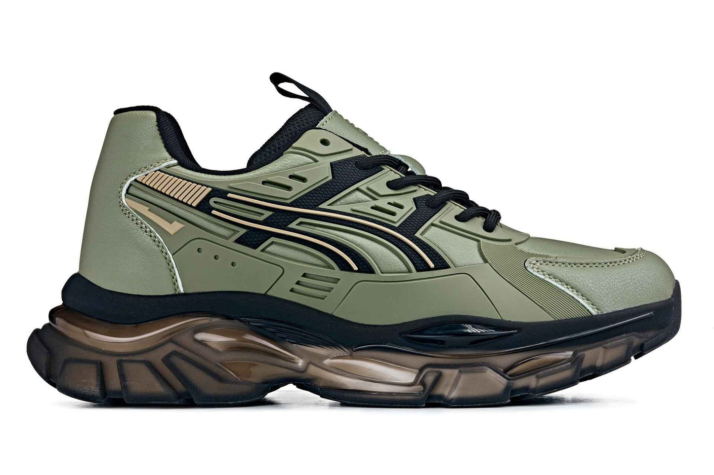 CALTO - S5284 - 2.6 Inches Taller (Khaki Green/Translucent Onyx Sole) - Chunky Sole Sporty Sneakers Tallmenshoes.com
