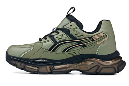 CALTO - S5284 - 2.6 Inches Taller (Khaki Green/Translucent Onyx Sole) - Chunky Sole Sporty Sneakers Tallmenshoes.com