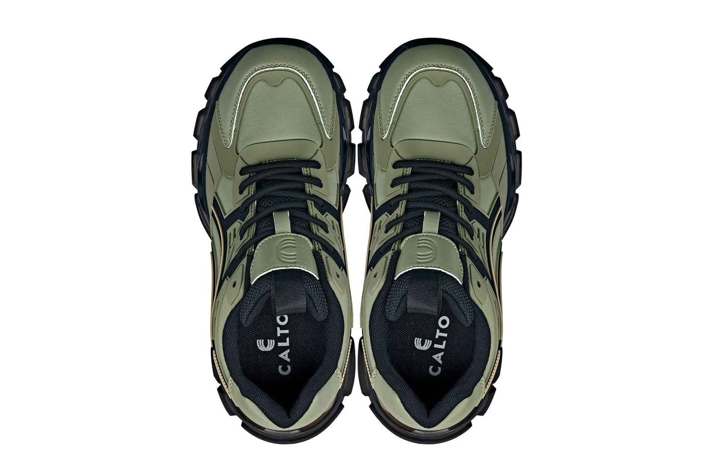CALTO - S5284 - 2.6 Inches Taller (Khaki Green/Translucent Onyx Sole) - Chunky Sole Sporty Sneakers Tallmenshoes.com
