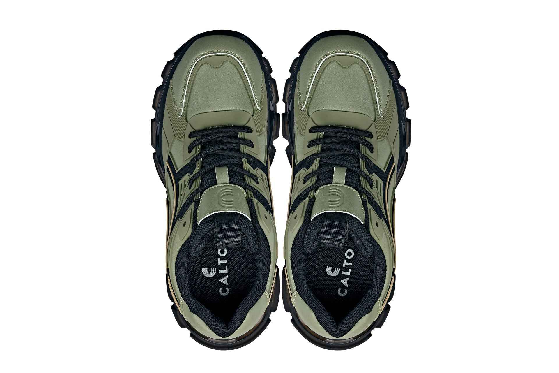 CALTO - S5284 - 2.6 Inches Taller (Khaki Green/Translucent Onyx Sole) - Chunky Sole Sporty Sneakers Tallmenshoes.com
