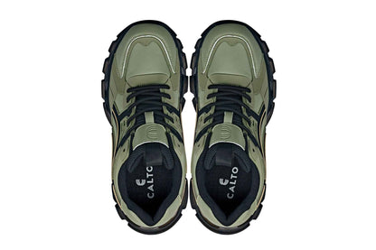CALTO - S5284 - 2.6 Inches Taller (Khaki Green/Translucent Onyx Sole) - Chunky Sole Sporty Sneakers Tallmenshoes.com