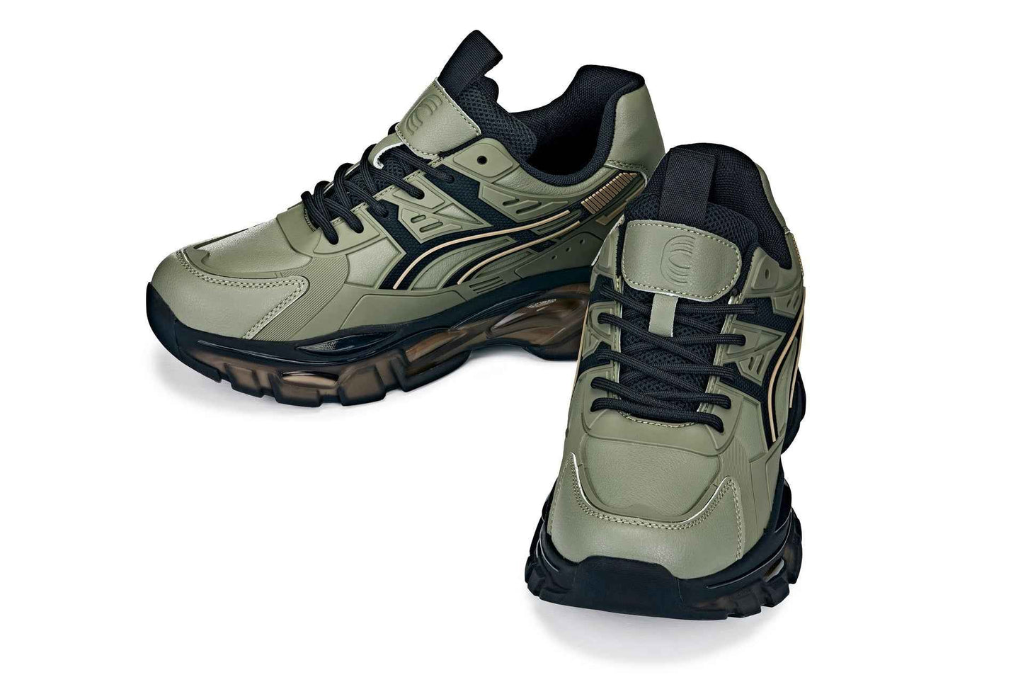 CALTO - S5284 - 2.6 Inches Taller (Khaki Green/Translucent Onyx Sole) - Chunky Sole Sporty Sneakers Tallmenshoes.com