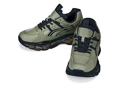 CALTO - S5284 - 2.6 Inches Taller (Khaki Green/Translucent Onyx Sole) - Chunky Sole Sporty Sneakers Tallmenshoes.com