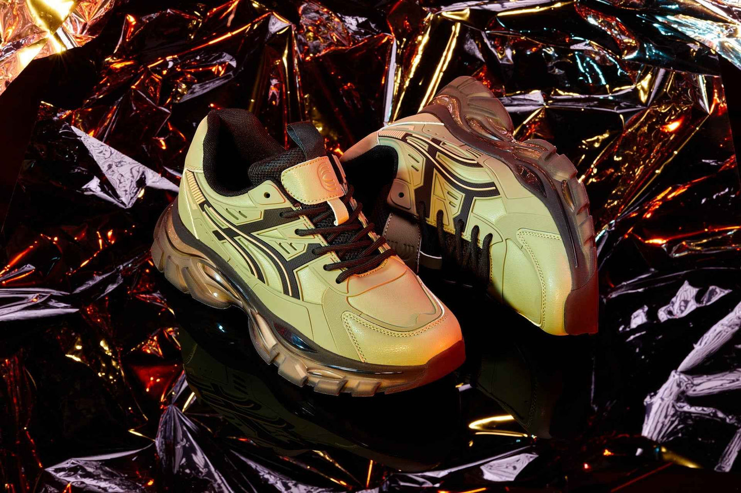 CALTO - S5284 - 2.6 Inches Taller (Khaki Green/Translucent Onyx Sole) - Chunky Sole Sporty Sneakers Tallmenshoes.com