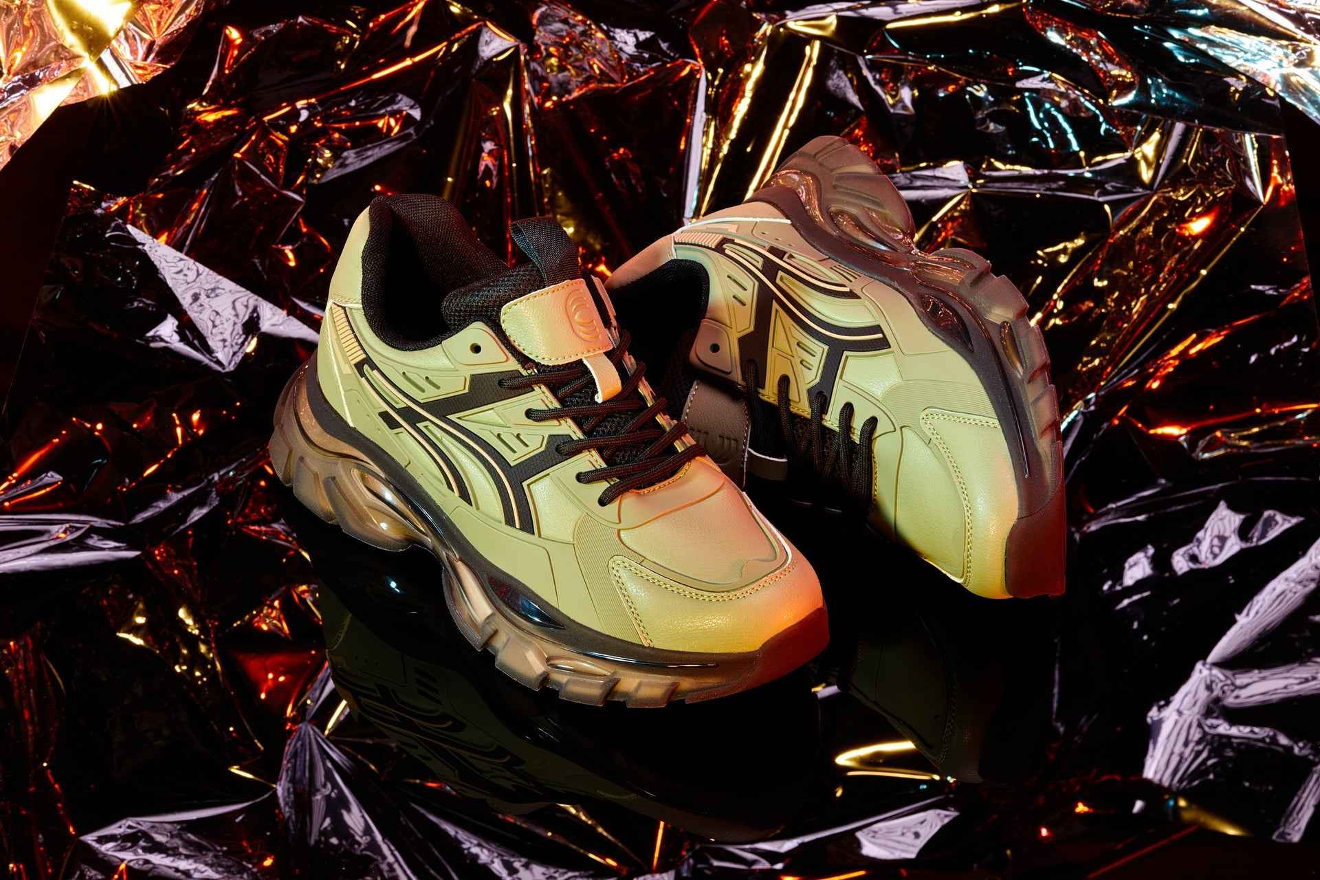 CALTO - S5284 - 2.6 Inches Taller (Khaki Green/Translucent Onyx Sole) - Chunky Sole Sporty Sneakers Tallmenshoes.com