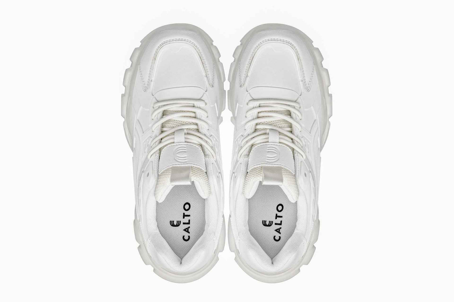 CALTO - S5285 - 2.6 Inches Taller (White/Translucent White Sole) - Chunky Sole Sporty Sneakers Tallmenshoes.com