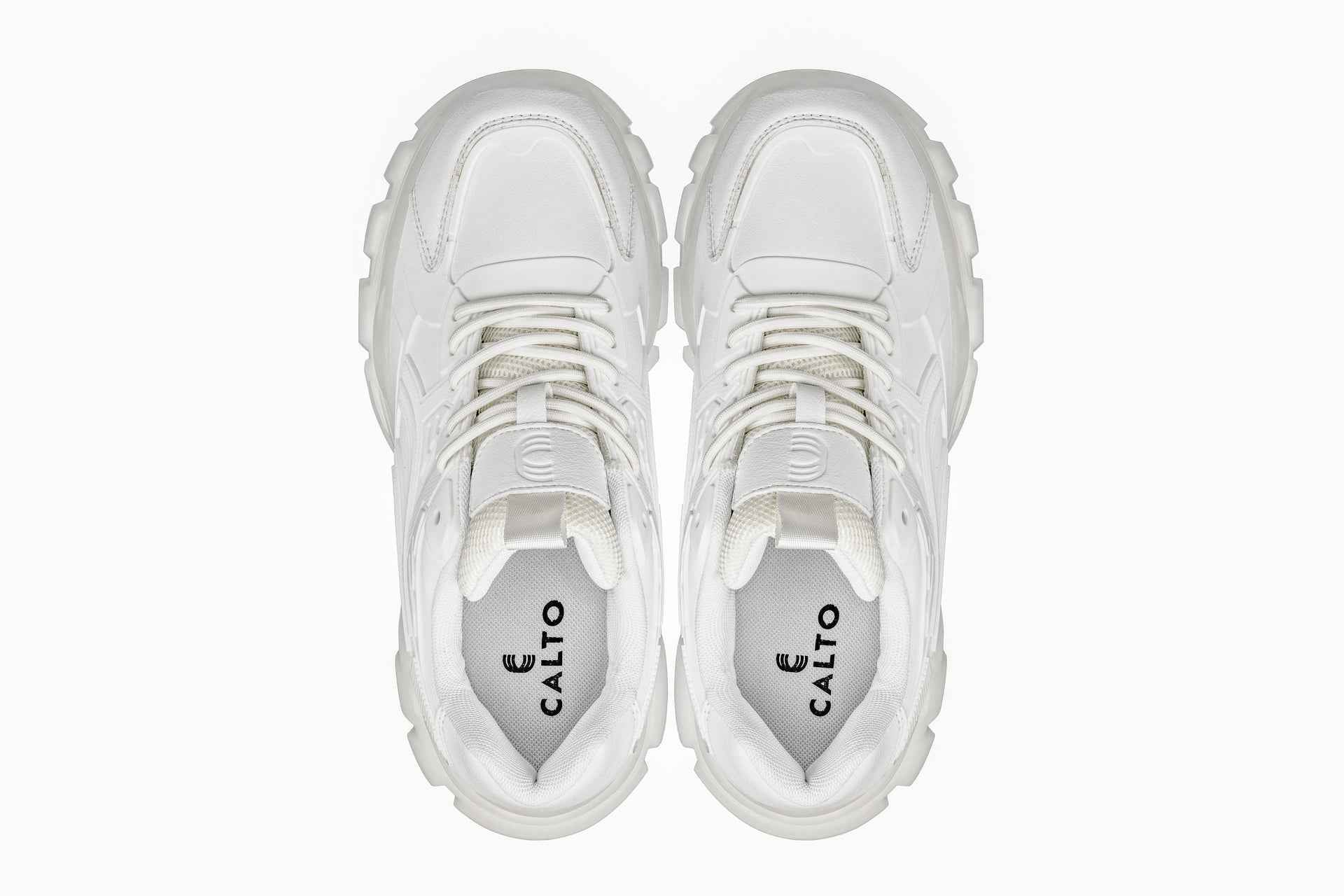 CALTO - S5285 - 2.6 Inches Taller (White/Translucent White Sole) - Chunky Sole Sporty Sneakers Tallmenshoes.com
