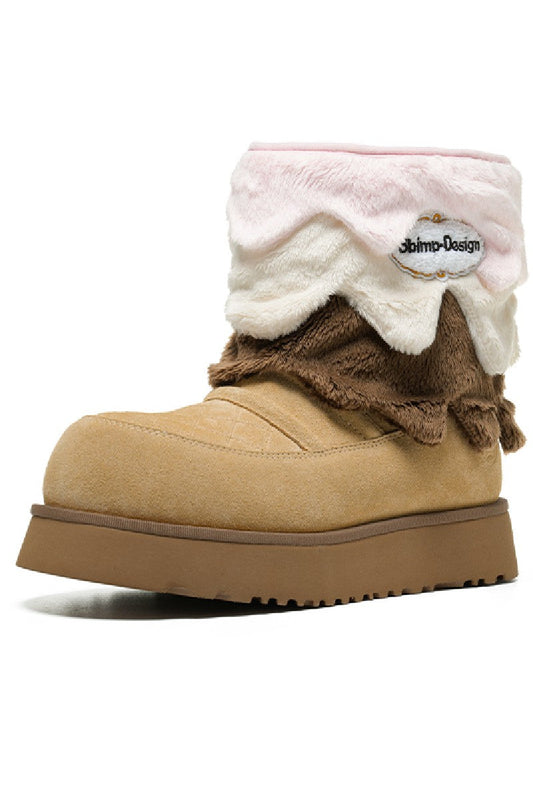 Fluffy Fold Over Suede Winter Boots - Wolvess