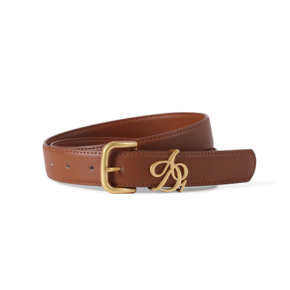 Luxury Leather Logo Belt: Designer Slim Strap with Signature Buckle - Wolvess