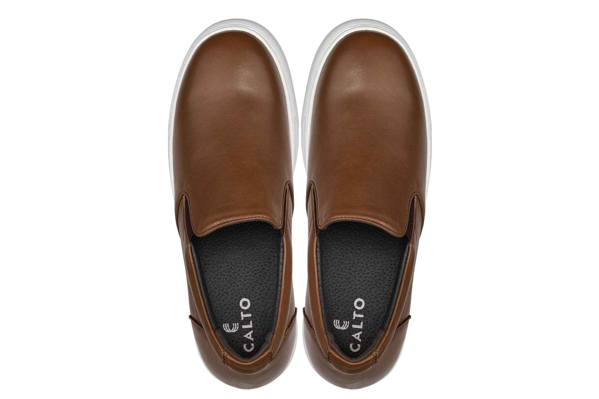 CALTO - T1023 - 2.6 Inches Taller (Coffee Brown) - Lightweight Nappa Leather Loafer Tallmenshoes.com