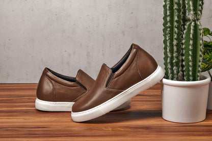 CALTO - T1023 - 2.6 Inches Taller (Coffee Brown) - Lightweight Nappa Leather Loafer Tallmenshoes.com