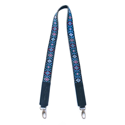 Mai Woven Bag Strap - Blue & Pink with Leather Tin Marin Brand