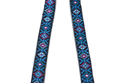 Mai Woven Bag Strap - Blue & Pink with Leather Tin Marin Brand