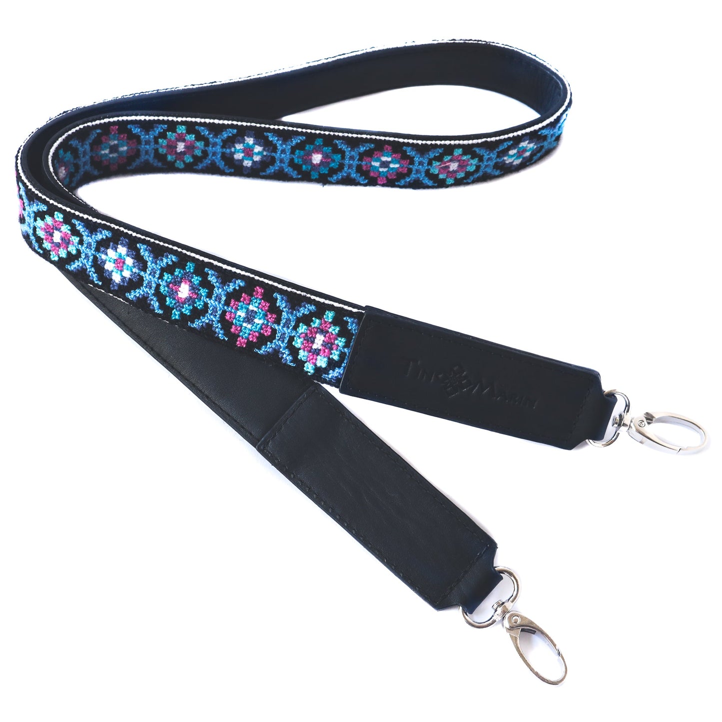 Mai Woven Bag Strap - Blue & Pink with Leather Tin Marin Brand