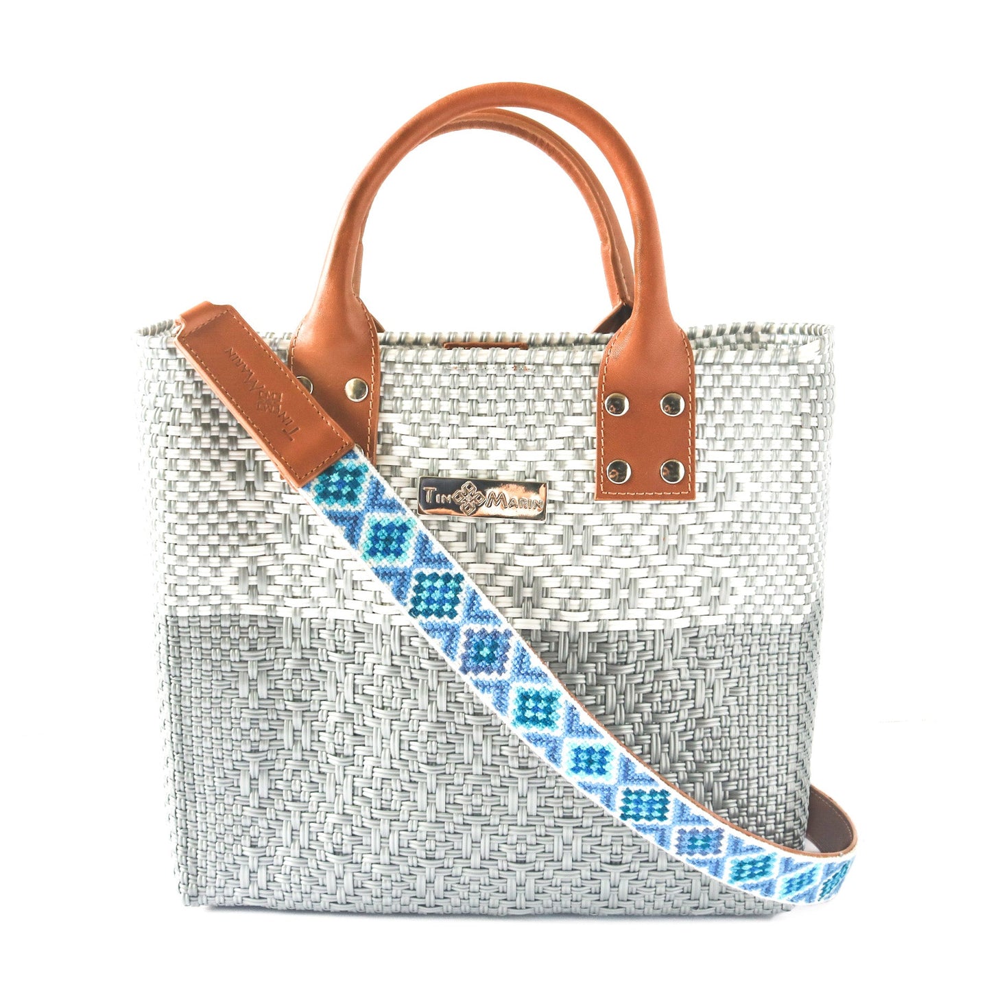 Tin Marin Grey Large Woven Crossbody Bag - Tan Leather Tin Marin Brand