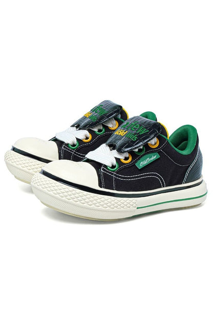 Canvas Platform Sneakers Black Green - Wolvess
