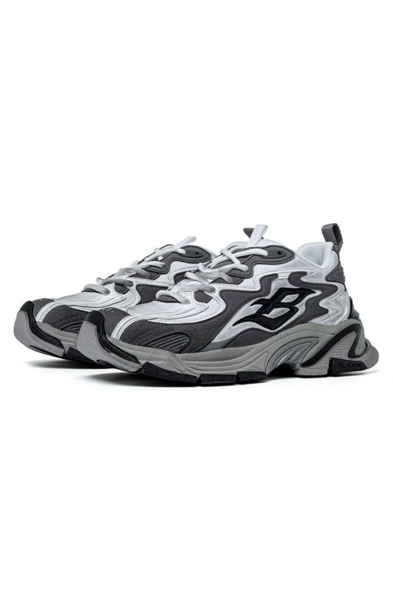 Grey Wave Chunky Running Sneakers - Wolvess