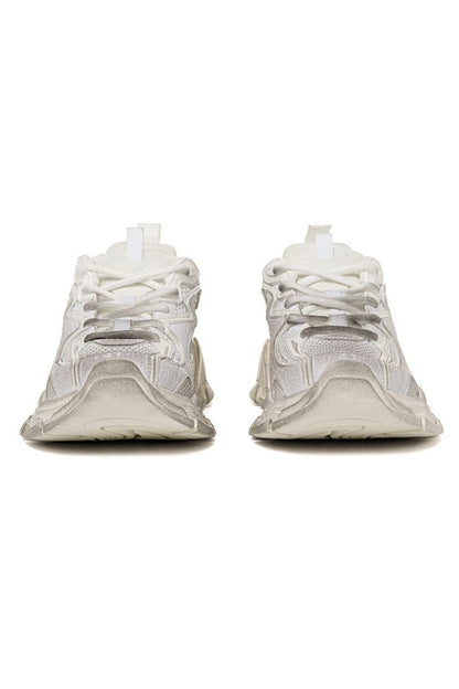 Triple White Chunky Mesh Sneakers - Wolvess