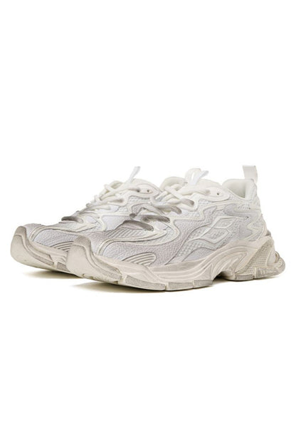 Triple White Chunky Mesh Sneakers - Wolvess