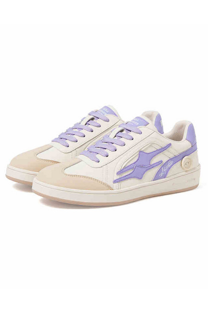 Cream Purple Leather Low-Top Court Sneakers - Wolvess