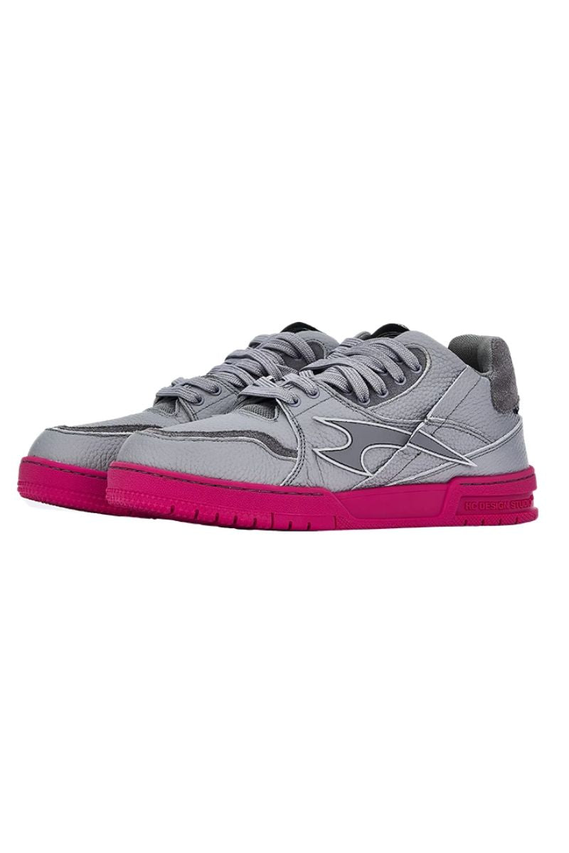 Grey and Pink Classic Low Top Sneakers - Wolvess