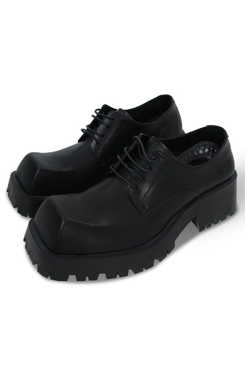 Squared Black Platform Chunky Derby Shoes - Wolvess
