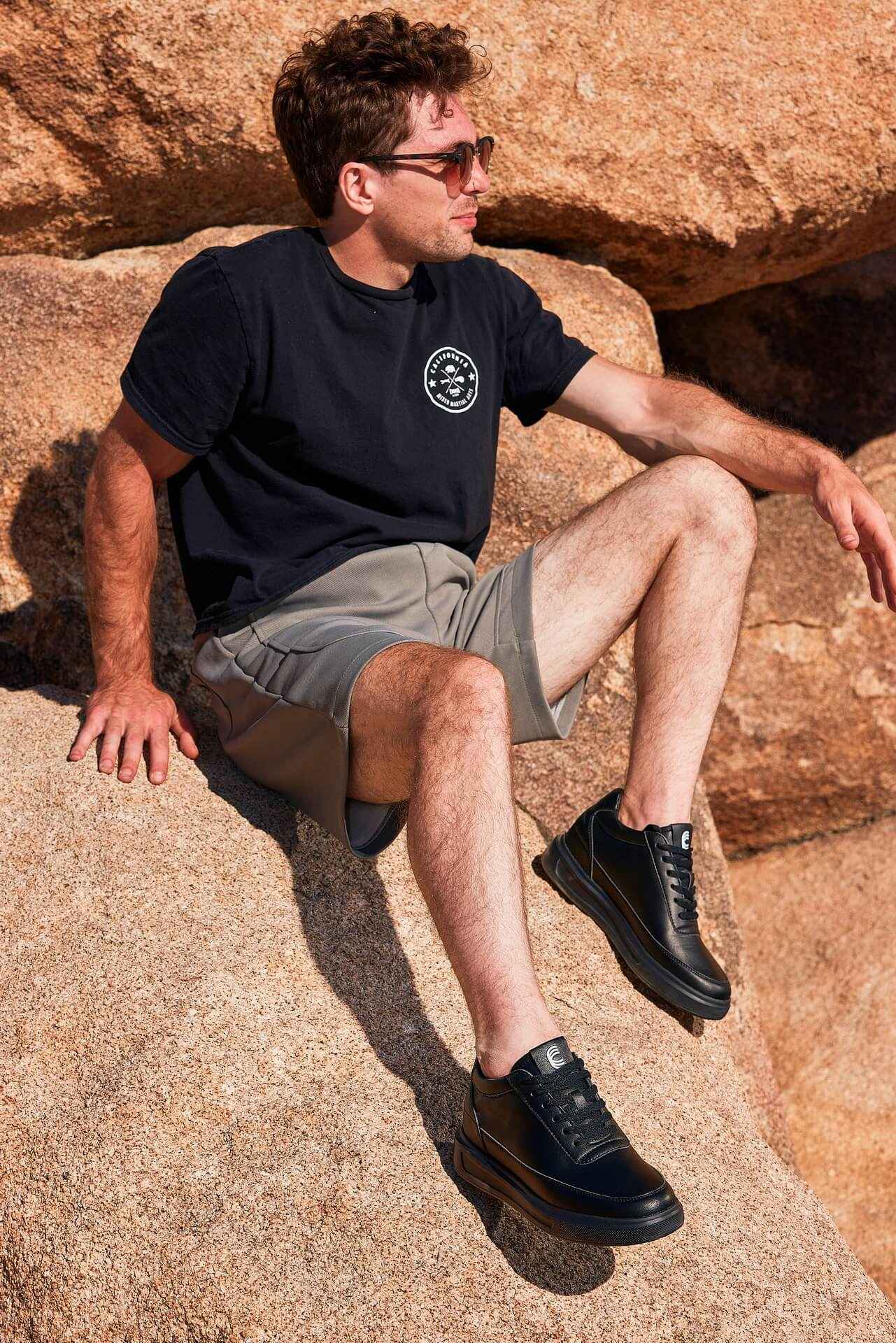 CALTO - X1646 - 2.8 Inches Taller (Pitch Black) - Lightweight Sneakers Tallmenshoes.com