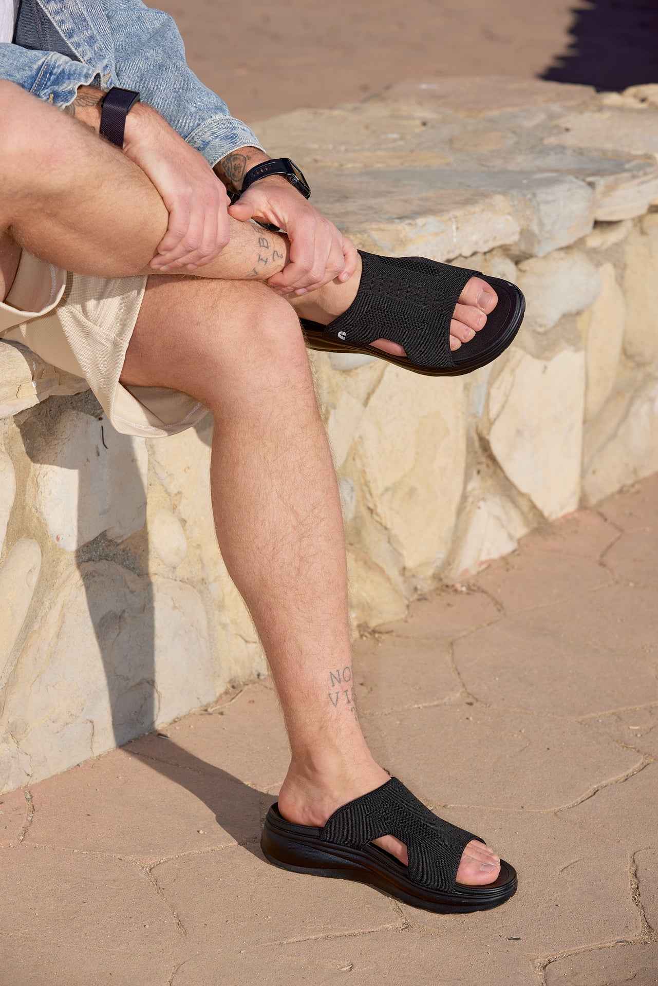 CALTO - X1657 - 2 Inches Taller (Black/Knitted Black) Tallmenshoes.com