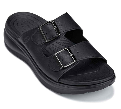 CALTO - X1660 - 2 Inches Taller (Black Buckle) - Dual Adjustable Buckle Sandal Tallmenshoes.com