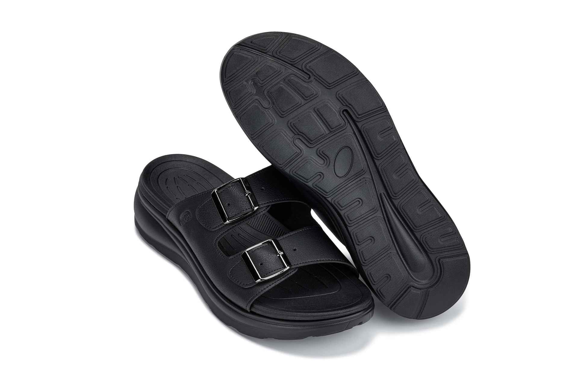 CALTO - X1660 - 2 Inches Taller (Black Buckle) - Dual Adjustable Buckle Sandal Tallmenshoes.com