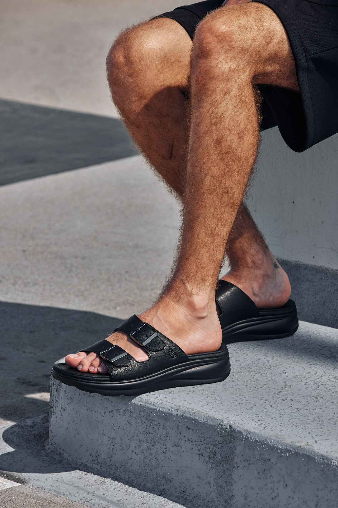 CALTO - X1660 - 2 Inches Taller (Black Buckle) - Dual Adjustable Buckle Sandal Tallmenshoes.com