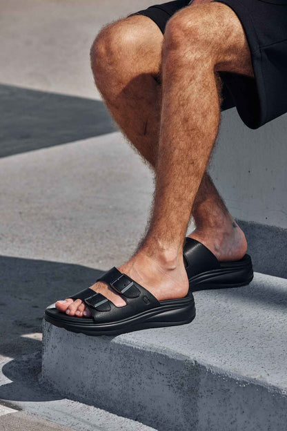 CALTO - X1660 - 2 Inches Taller (Black Buckle) - Dual Adjustable Buckle Sandal Tallmenshoes.com