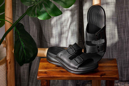 CALTO - X1660 - 2 Inches Taller (Black Buckle) - Dual Adjustable Buckle Sandal Tallmenshoes.com