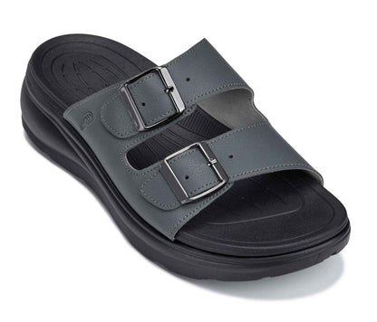CALTO - X1661 - 2 Inches Taller (Iron Grey Buckle) - Dual Adjustable Buckle Sandals Tallmenshoes.com