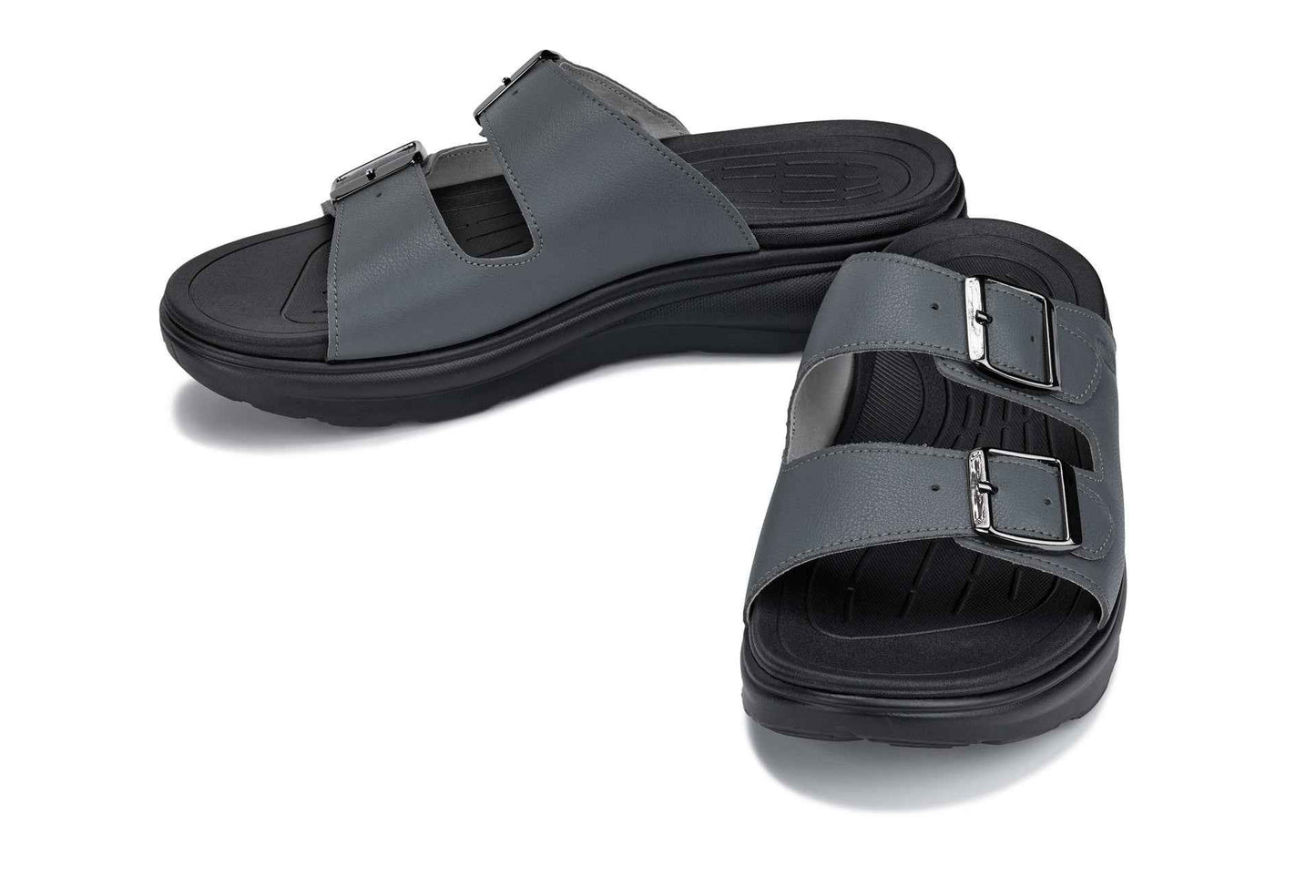CALTO - X1661 - 2 Inches Taller (Iron Grey Buckle) - Dual Adjustable Buckle Sandals Tallmenshoes.com