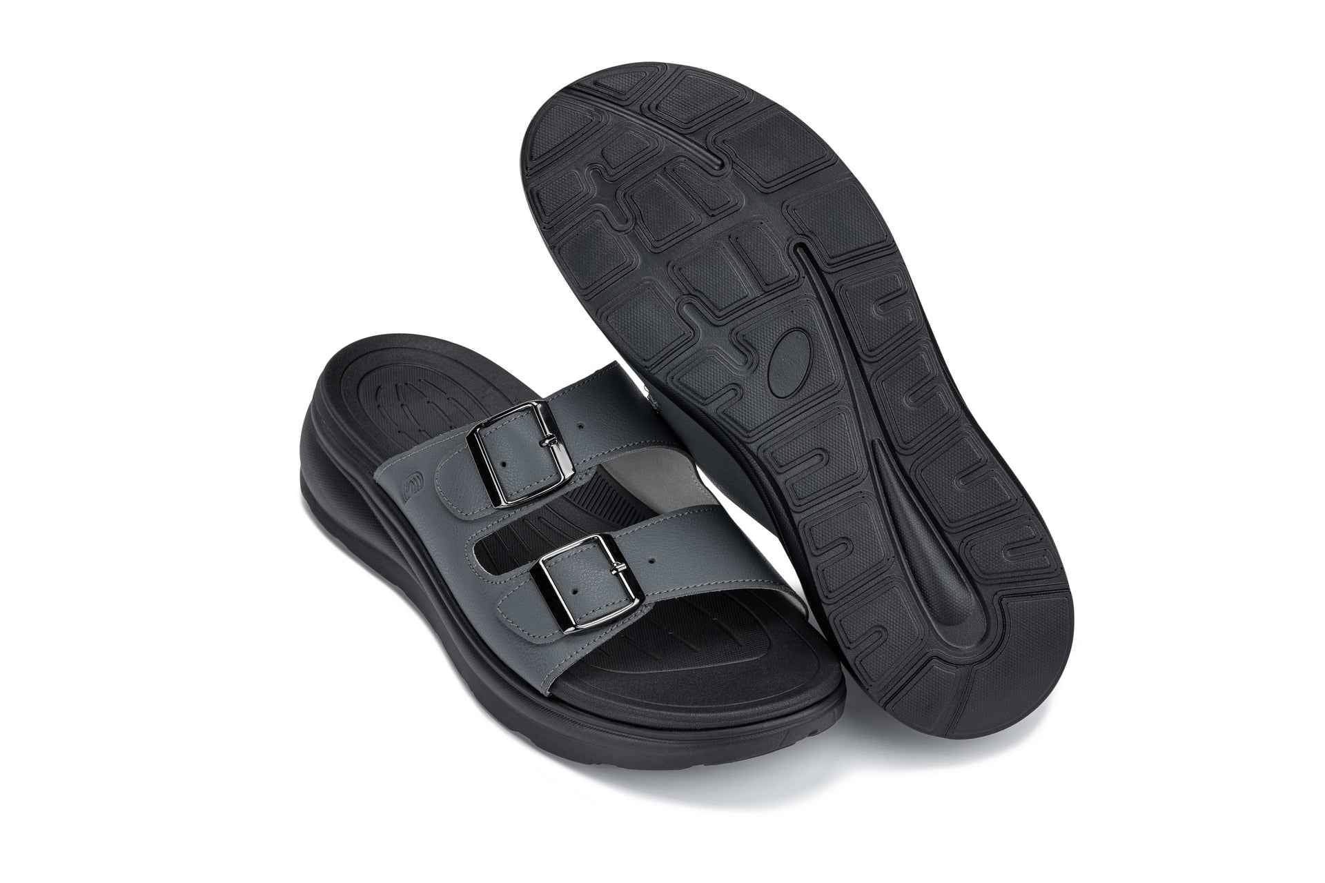 CALTO - X1661 - 2 Inches Taller (Iron Grey Buckle) - Dual Adjustable Buckle Sandals Tallmenshoes.com