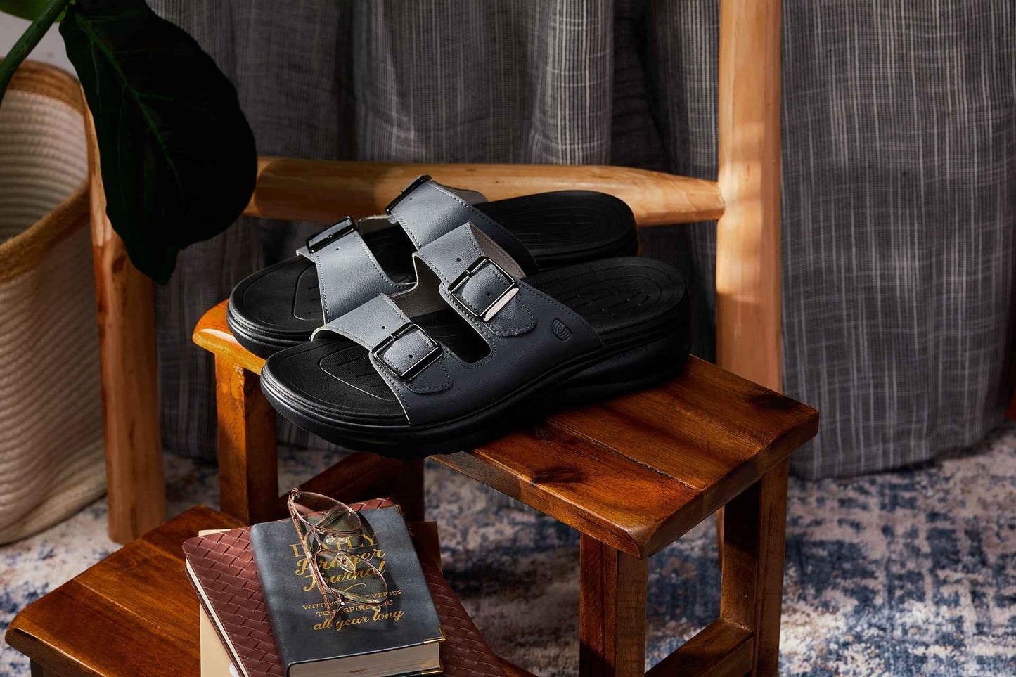 CALTO - X1661 - 2 Inches Taller (Iron Grey Buckle) - Dual Adjustable Buckle Sandals Tallmenshoes.com