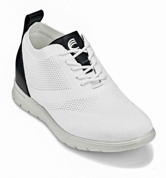 CALTO - X2212 - 2.4 Inches Taller (White/Black) - Lace Up Casual Walker - Lightweight Tallmenshoes.com