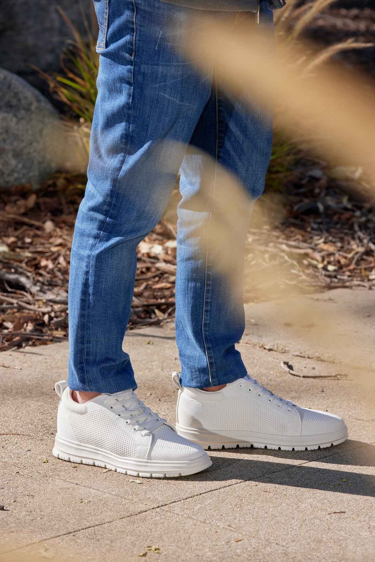 CALTO - X2321 - 2.4 Inches Taller (White/White Sole) - Lace Up Casual Sneaker - Lightweight Tallmenshoes.com