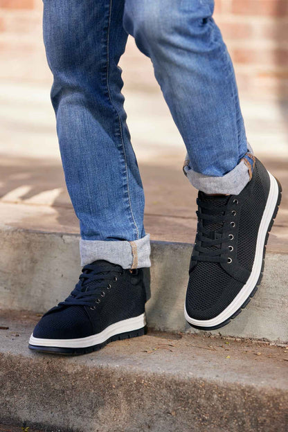 CALTO - X2322 - 2.4 Inches Taller (Black/White & Black Sole) - Lace Up Casual Sneaker - Lightweight Tallmenshoes.com