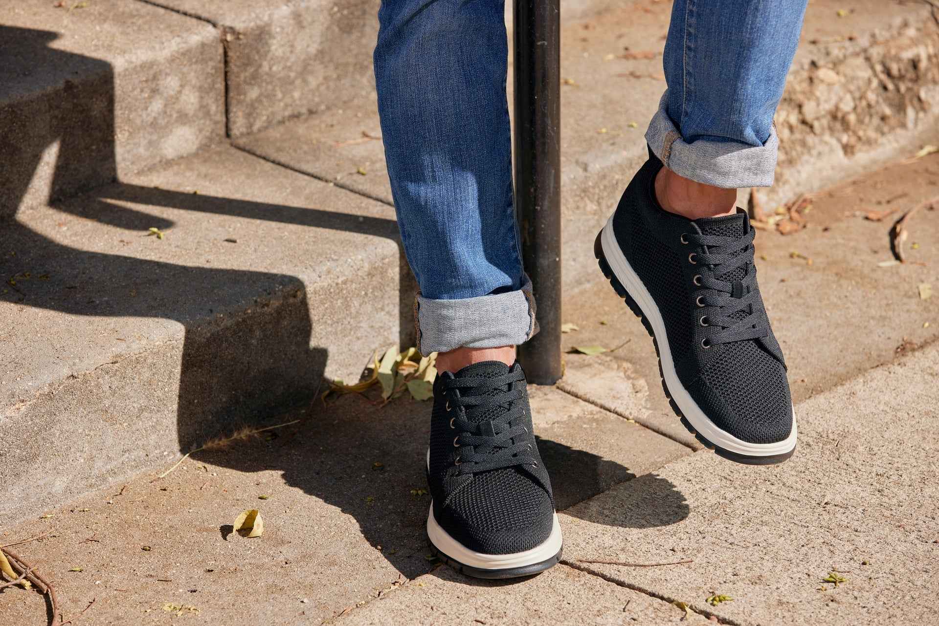 CALTO - X2322 - 2.4 Inches Taller (Black/White & Black Sole) - Lace Up Casual Sneaker - Lightweight Tallmenshoes.com