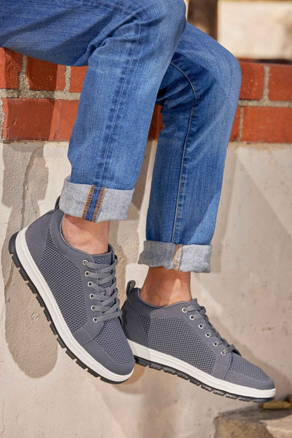 CALTO - X2323 - 2.4 Inches Taller (Iron Grey/White & Black Sole) - Lace Up Casual Sneaker - Lightweight Tallmenshoes.com