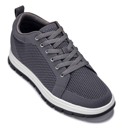 CALTO - X2323 - 2.4 Inches Taller (Iron Grey/White & Black Sole) - Lace Up Casual Sneaker - Lightweight Tallmenshoes.com