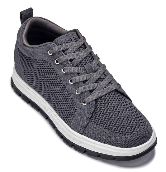 CALTO - X2323 - 2.4 Inches Taller (Iron Grey/White & Black Sole) - Lace Up Casual Sneaker - Lightweight Tallmenshoes.com