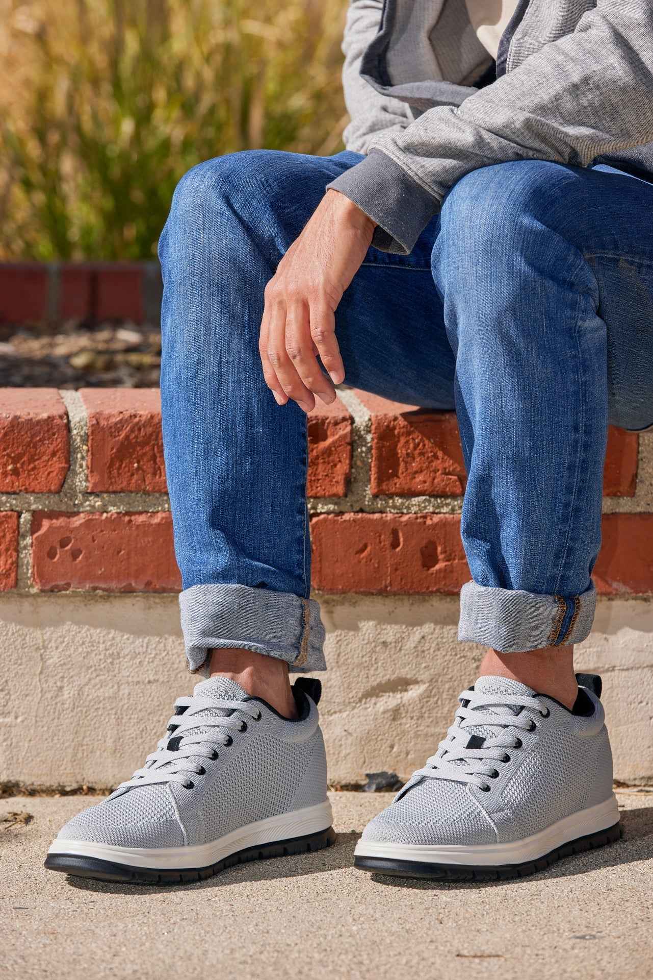 CALTO - X2324 - 2.4 Inches Taller (Pewter Grey/White & Black Sole) - Lace Up Casual Sneaker - Lightweight Tallmenshoes.com