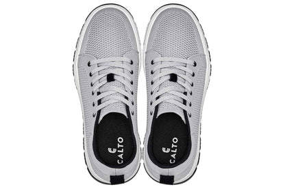 CALTO - X2324 - 2.4 Inches Taller (Pewter Grey/White & Black Sole) - Lace Up Casual Sneaker - Lightweight Tallmenshoes.com