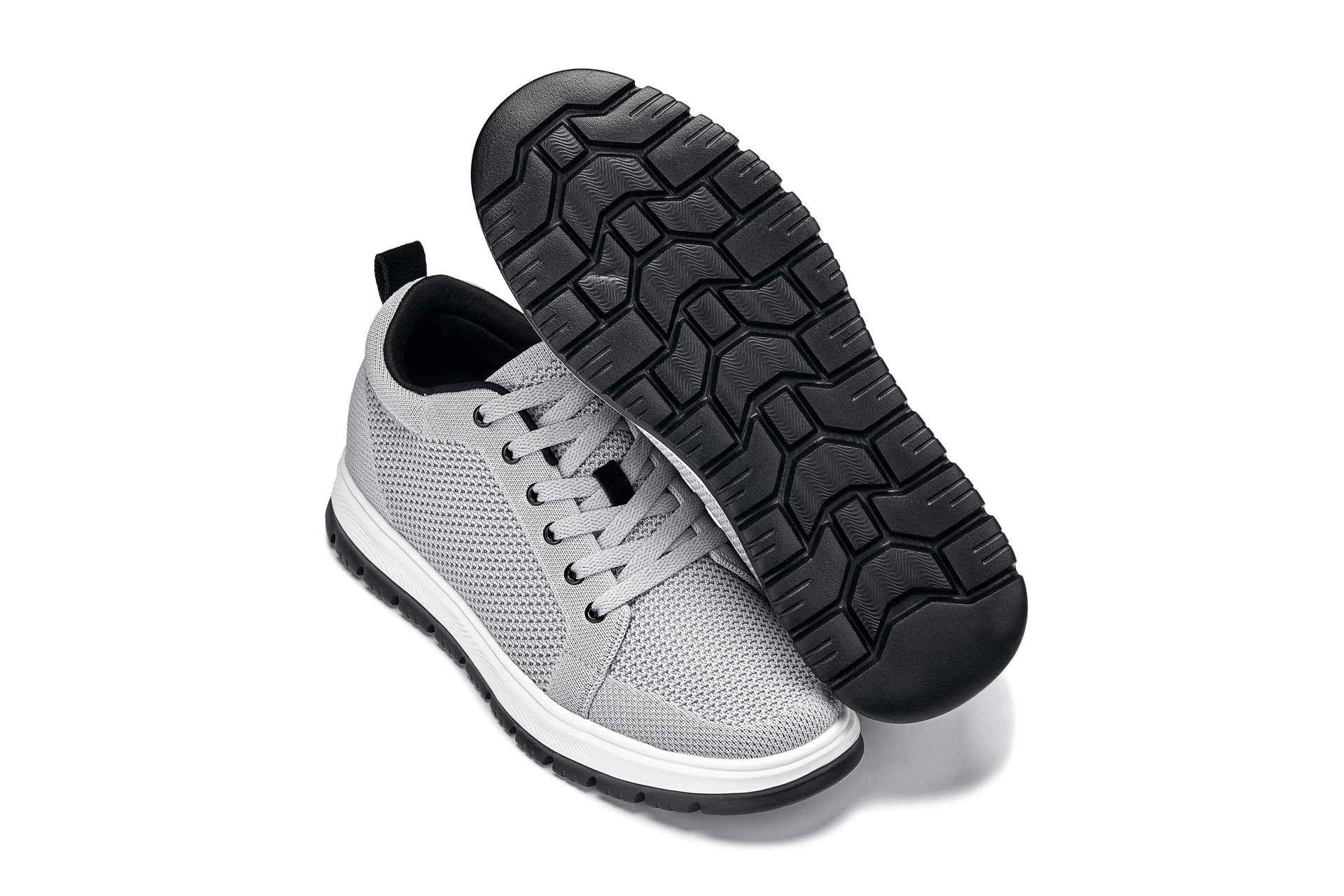 CALTO - X2324 - 2.4 Inches Taller (Pewter Grey/White & Black Sole) - Lace Up Casual Sneaker - Lightweight Tallmenshoes.com