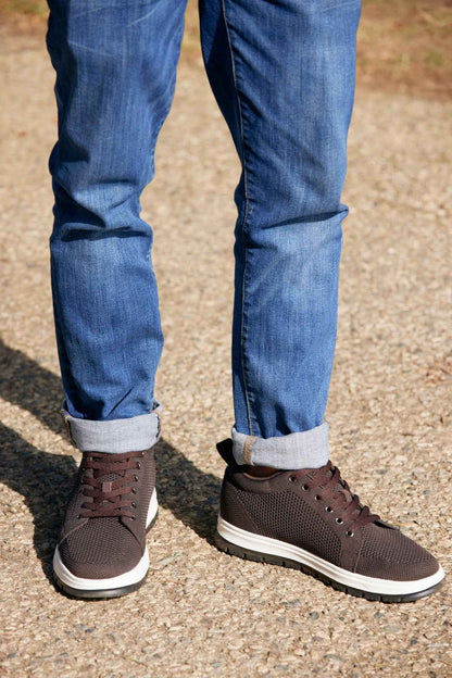 CALTO - X2325 - 2.4 Inches Taller (Dark Brown/White & Black Sole) - Lace Up Casual Sneaker - Lightweight Tallmenshoes.com