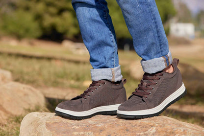 CALTO - X2325 - 2.4 Inches Taller (Dark Brown/White & Black Sole) - Lace Up Casual Sneaker - Lightweight Tallmenshoes.com