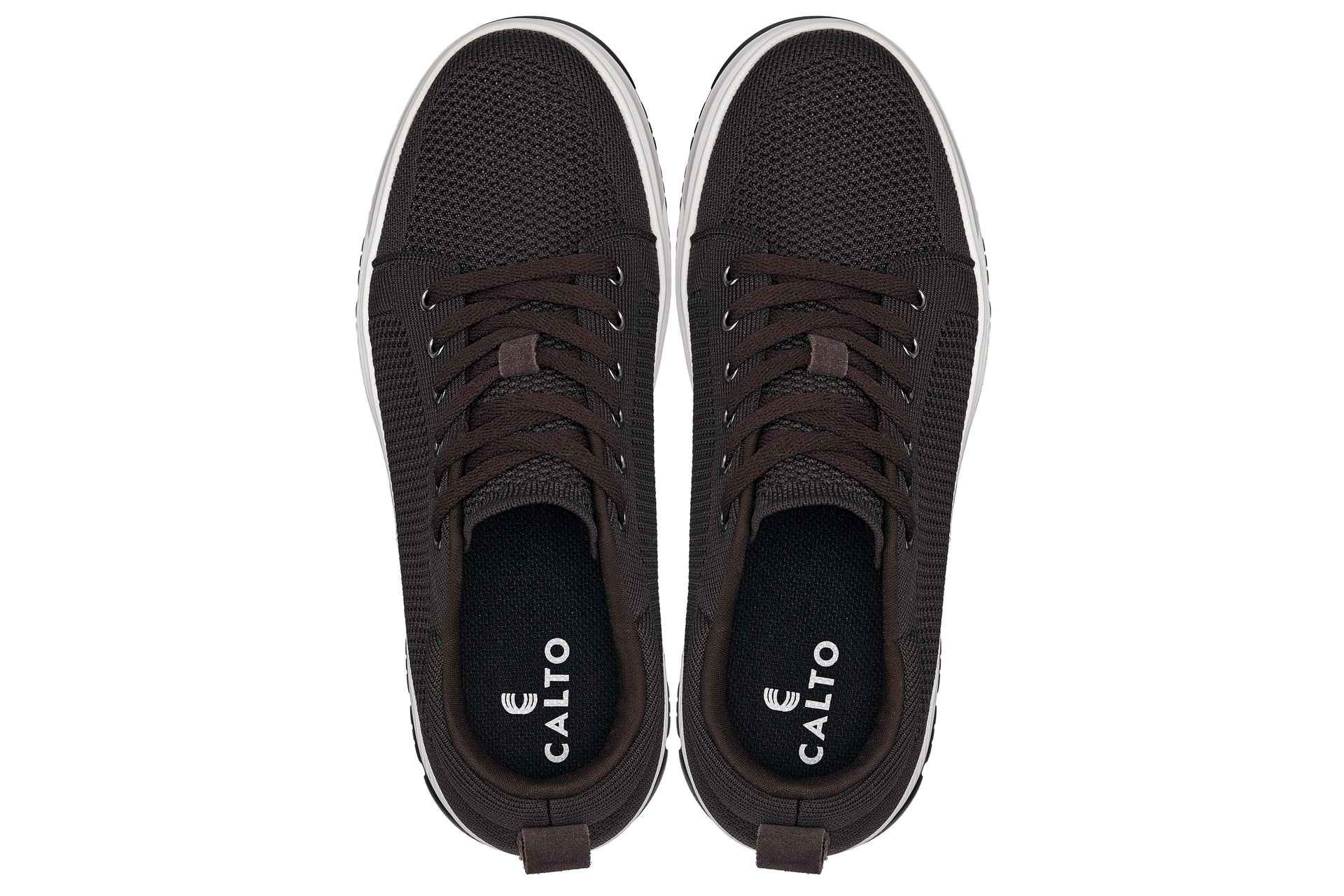 CALTO - X2325 - 2.4 Inches Taller (Dark Brown/White & Black Sole) - Lace Up Casual Sneaker - Lightweight Tallmenshoes.com